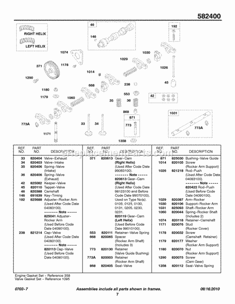 Camshaft Rocker Arm Diagram and Parts List for 582447-0476-E2  Briggs and Stratton Engine